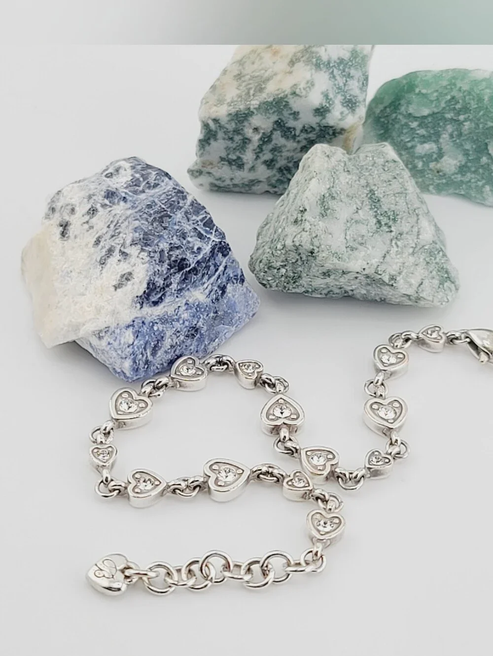 Brighton Meridian "Love Notes" Bracelet! Swarovski Crystal Inset In Heart Links! - Picture 3 of 11